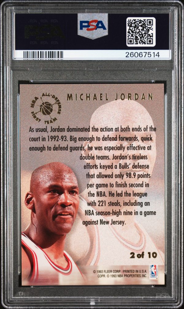 1993 Ultra Michael Jordan All-Defensive #2 PSA 10 Gem Mint - Image 2