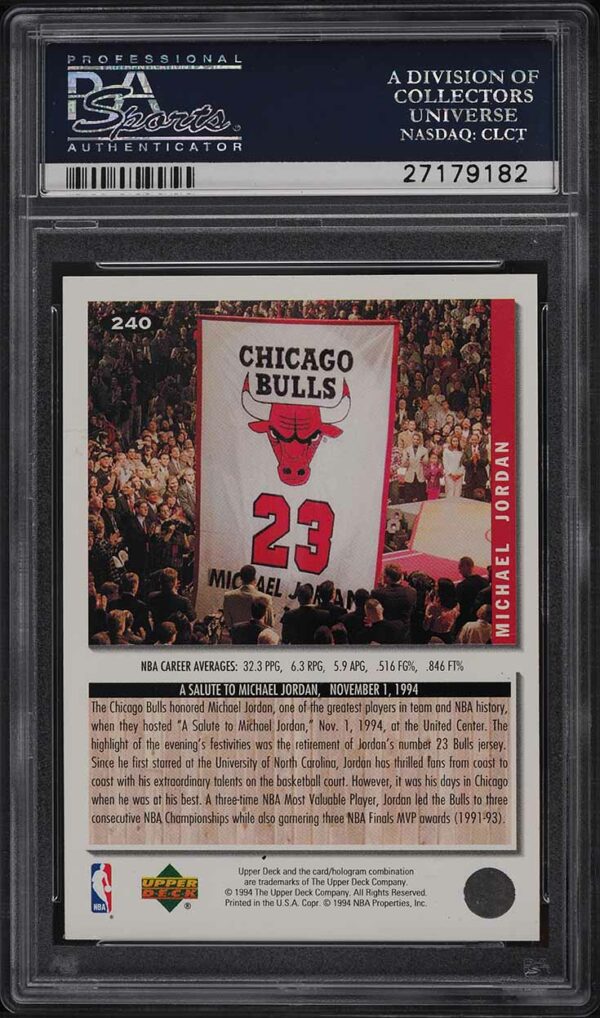 1994-95 Collector's Choice Michael Jordan Silver Signature #240 PSA 10 Gem Mint Pop 42 - Image 2