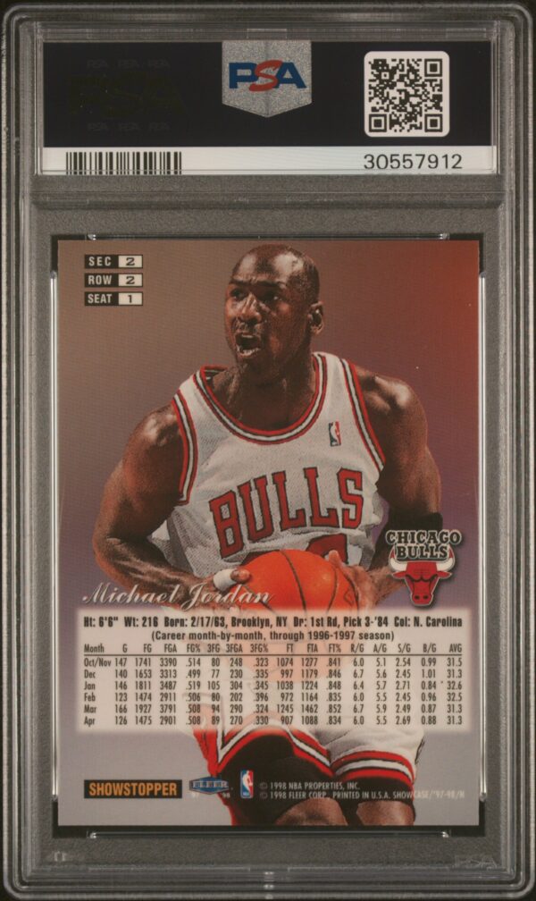 1997 Flair Showcase Row 2 Michael Jordan ROW 2 #1 PSA 10 GEM MINT POP 29 - Image 2