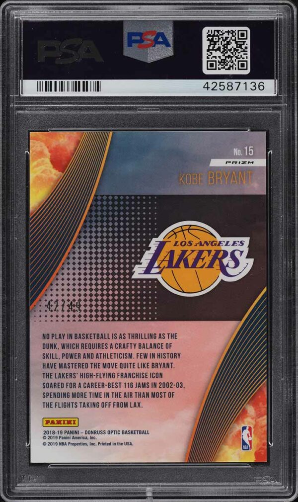 2018-19 Donruss Optic All Clear For Takeoff Blue Holo Kobe Bryant /49 PSA 10 POP 3 - Image 2
