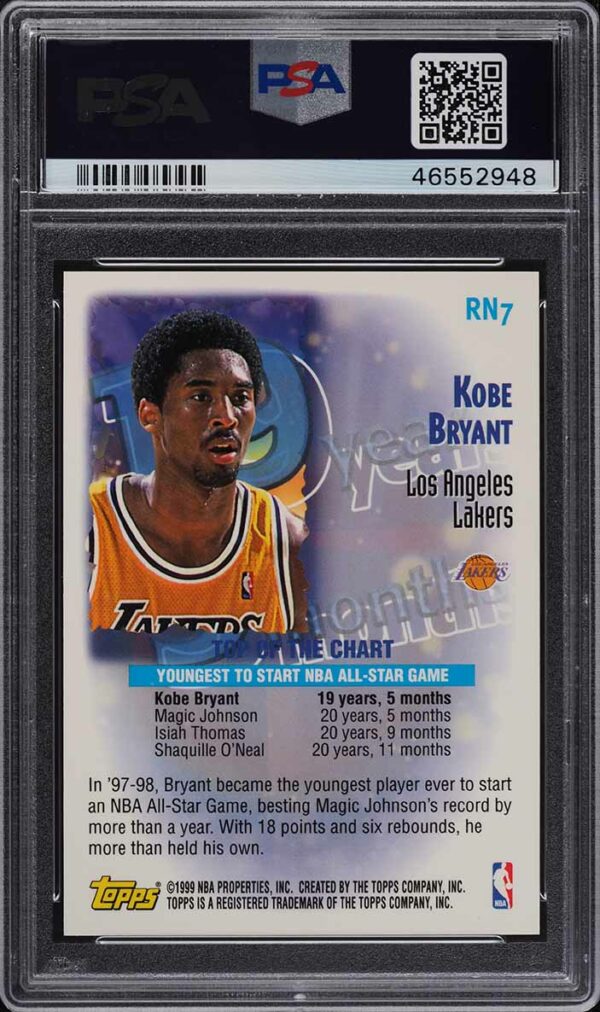 1999-00 Topps Record Numbers Kobe Bryant #RN7 PSA 10 GEM MINT - Image 2