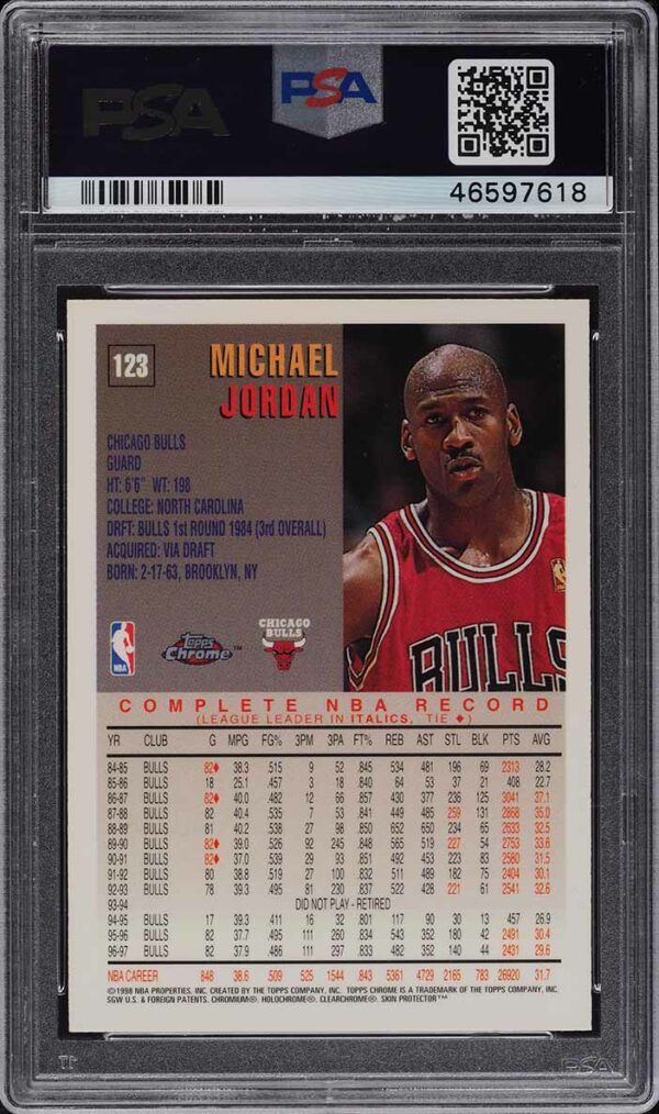 1997-98 Topps Chrome Michael Jordan #123 PSA 10 GEM MINT - Image 2