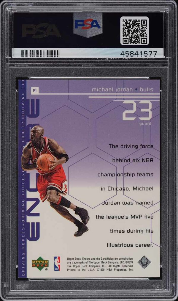 1998-99 UPPER DECK ENCORE DRIVING FORCES MICHAEL JORDAN #F1 PSA 9 MINT - Image 2