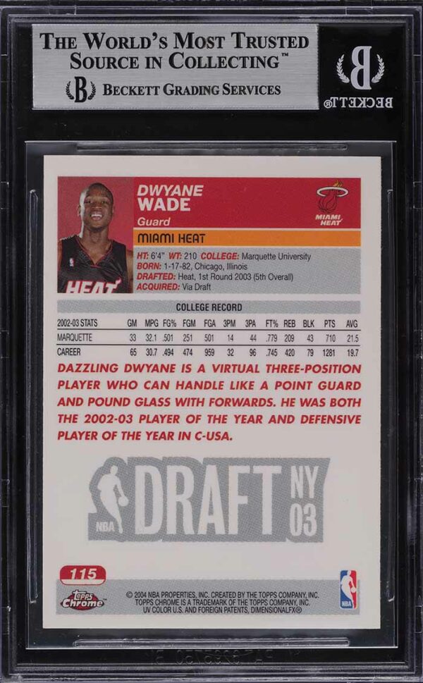 2003-04 TOPPS CHROME DWYANE WADE ROOKIE RC #115 BGS 9 MINT - Image 2
