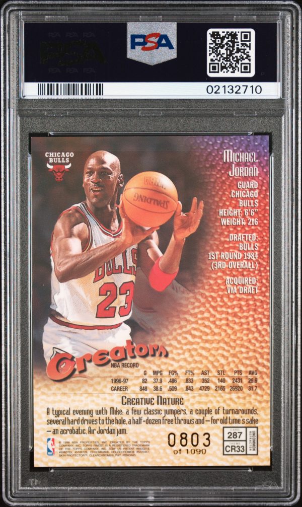 1997-98 FINEST SILVER REFRACTOR MICHAEL JORDAN /1090 #287 PSA 10 GEM MINT - Image 2