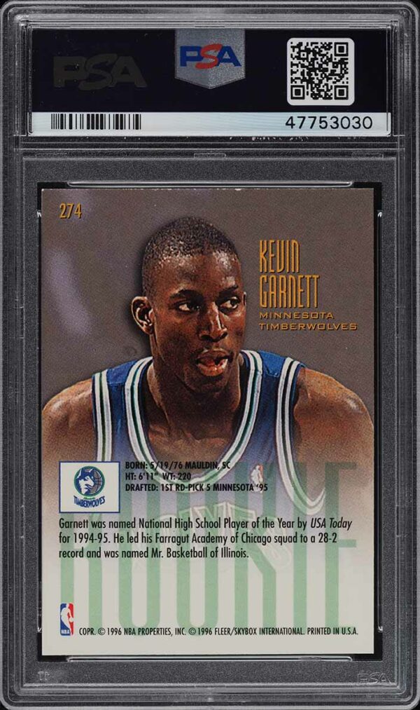 1995-96 ULTRA BASKETBALL KEVIN GARNETT ROOKIE RC #274 PSA 9 MINT - Image 2
