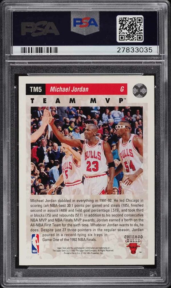 1992-93 UPPER DECK TEAM MVP'S MICHAEL JORDAN #TM5 PSA 10 GEM MINT - Image 2
