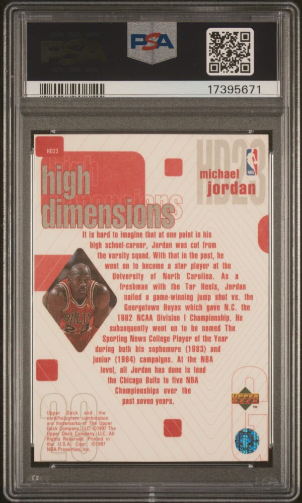 1997-98 UPPER DECK HIGH DIMENSIONS MICHAEL JORDAN /2000 #HD23 PSA 10 GEM MINT - Image 2