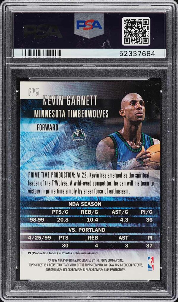 1999-00 FINEST PRODUCERS KEVIN GARNETT #FP5 PSA 10 GEM MINT POP 4 - Image 2