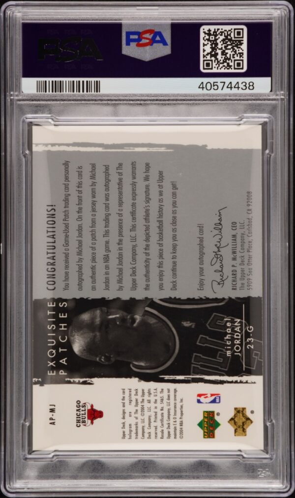 2003 Exquisite Collection Autograph Patches Michael Jordan /100 #AP-MJ PSA 9 Auto 10 - Image 2