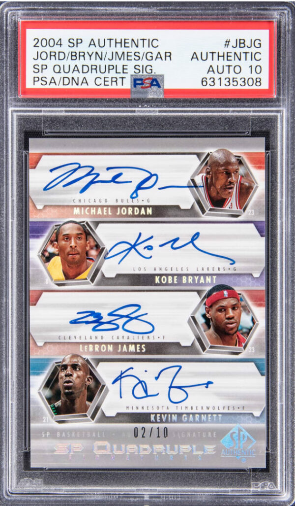 2004 SP Authentic Jordan/Bryant/James/Garnett Quadruple Signatures #SP4-JBJG /10 PSA 10 POP 1
