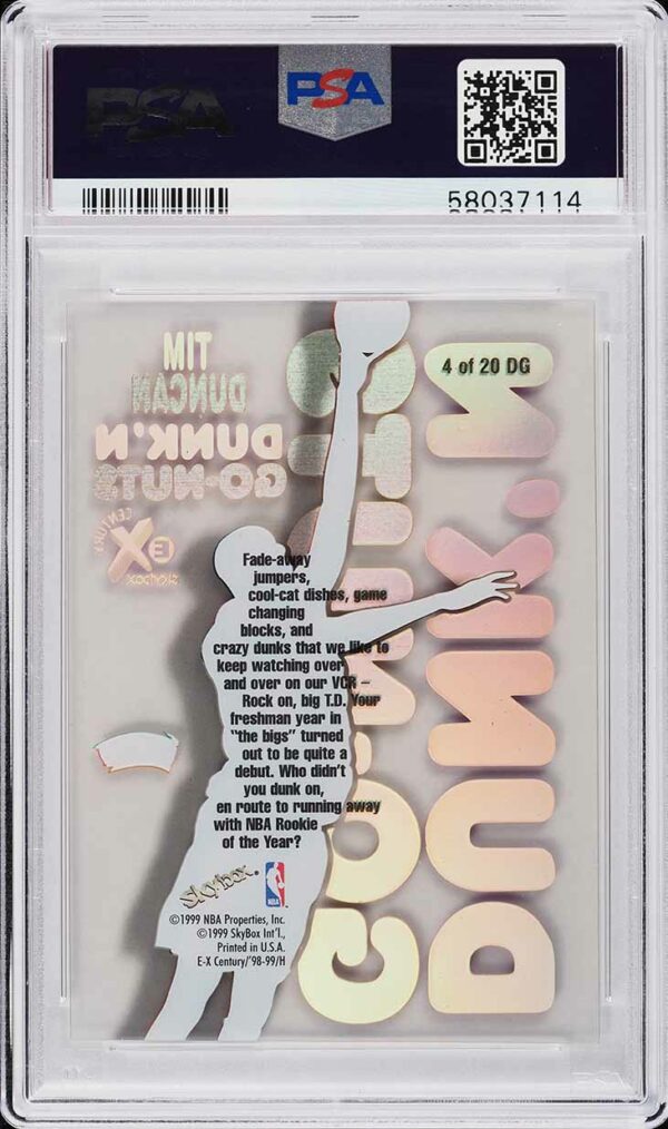 1998-99 SKYBOX E-X CENTURY DUNK 'N GO-NUTS TIM DUNCAN #4DG PSA 9 MINT - Image 2