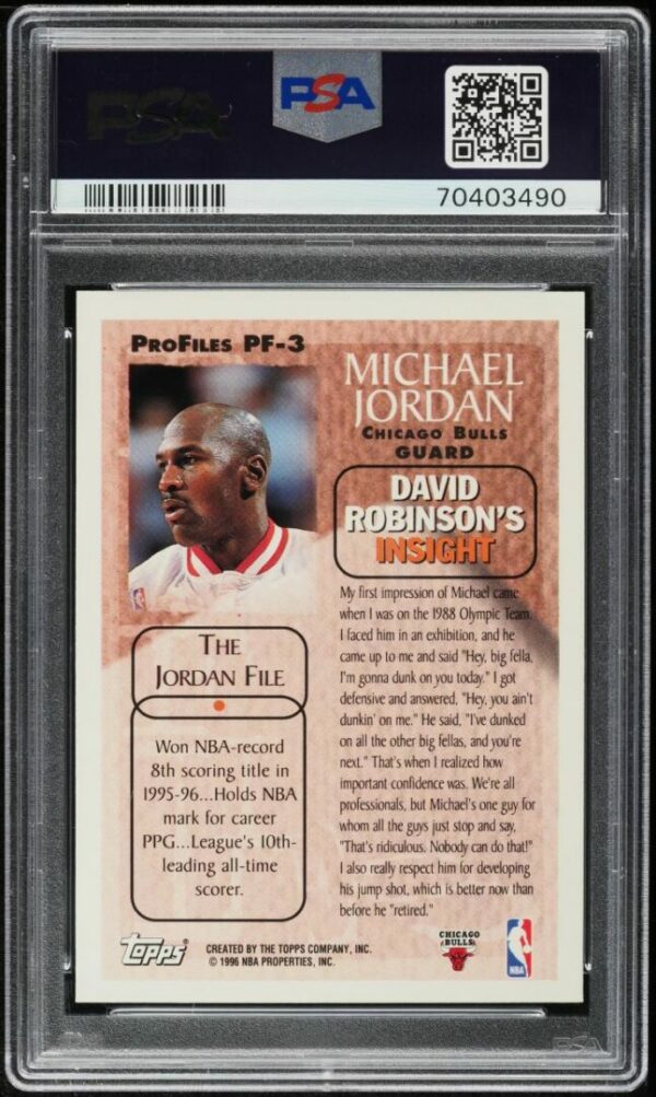 1996-97 Topps Pro Files Michael Jordan #PF-3 PSA 10 Gem Mint - Image 2