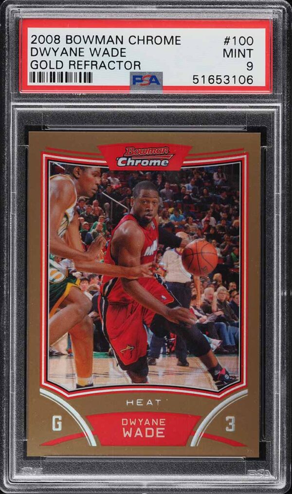 2008-09 BOWMAN CHROME GOLD REFRACTOR DWYANE WADE /50 #100 PSA 9 MINT