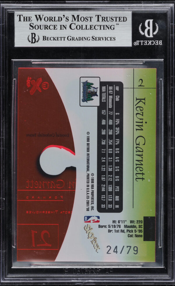 1997-98 E-X2001 ESSENTIAL CREDENTIALS FUTURE /79 KEVIN GARNETT #2 BGS 9 MINT - Image 2