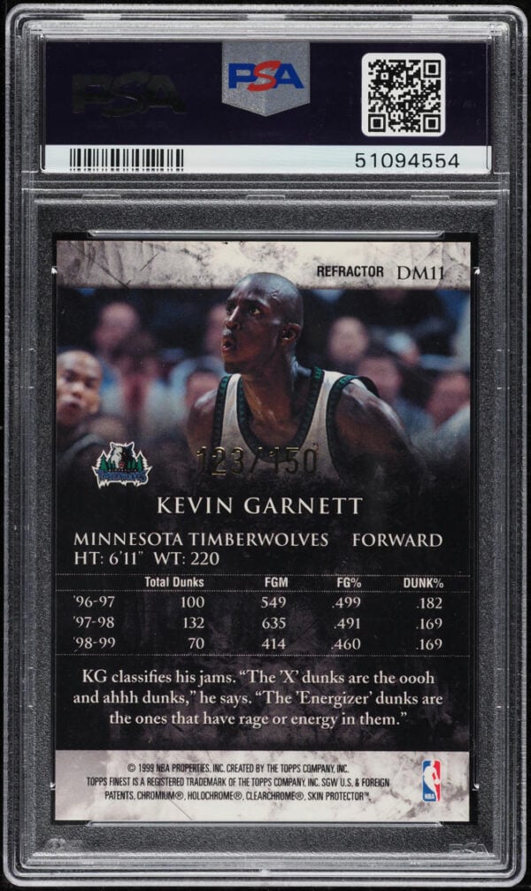 1999-00 FINEST DUNK MASTERS REFRACTOR KEVIN GARNETT /150 #DM11 PSA 10 GEM MINT - Image 2