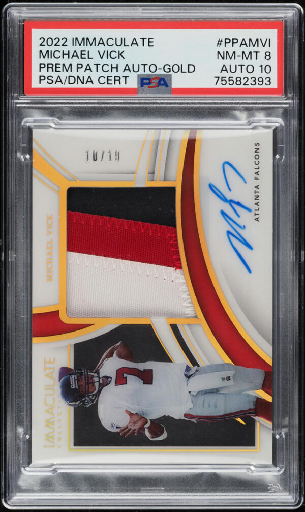 2022 IMMACULATE COLLECTION PREMIUM GOLD MICHAEL VICK PATCH AUTO DNA 10 /10 PSA 8
