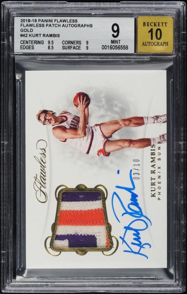 2018 PANINI FLAWLESS GOLD KURT RAMBIS PATCH AUTO /10 #42 BGS 9 MINT