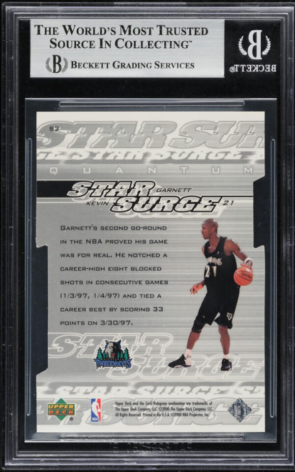 1999-00 UPPER DECK STAR SURGE LEVEL 1 KEVIN GARNETT /100 #S2 BGS 9 MINT - Image 2