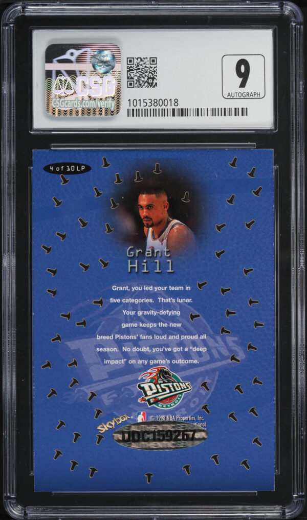 1998-99 METAL UNIVERSE LINCHPINS GRANT HILL BUYBACK AUTO 1/1 #4 CSG 8.5 NM-MT+ - Image 2