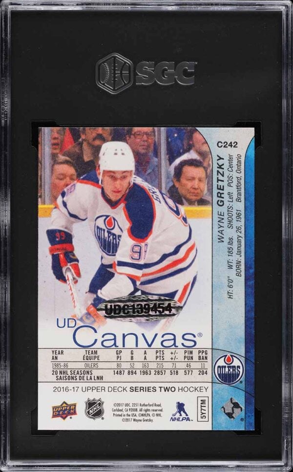 2019 UPPER DECK BUYBACKS '16 CANVAS WAYNE GRETZKY AUTO /10 #C242 SGC 10 GEM MINT - Image 2