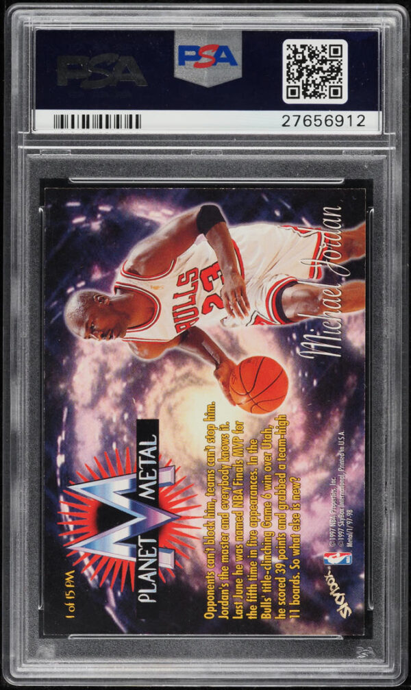 1997-98 METAL UNIVERSE PLANET METAL MICHAEL JORDAN #1 PSA 10 GEM MINT - Image 2