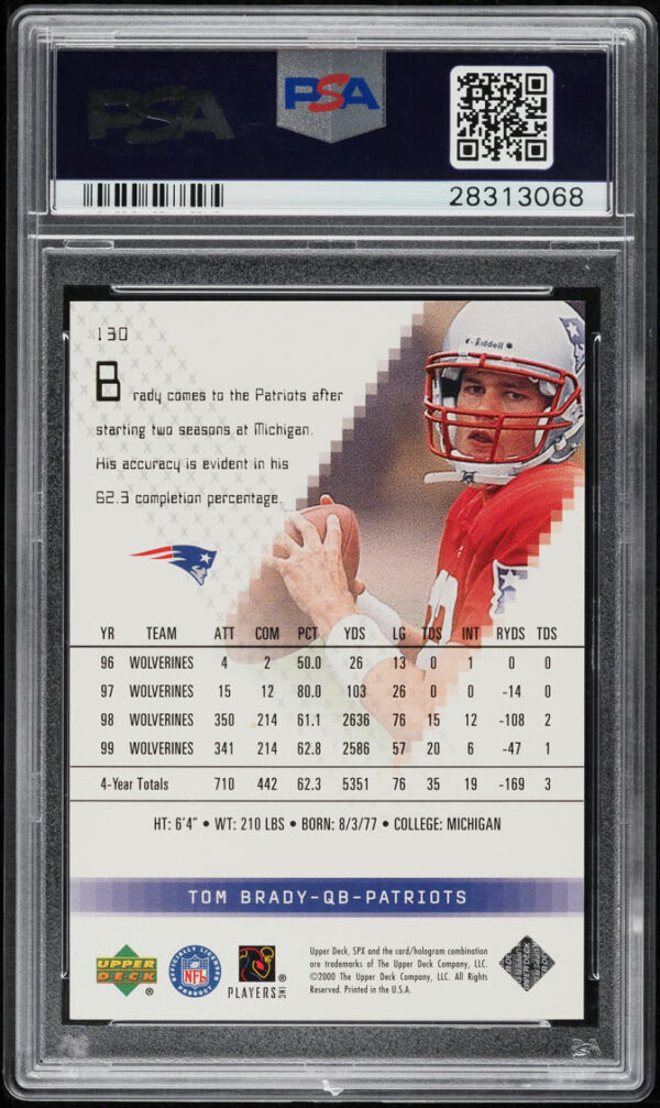 2000 SPX TOM BRADY ROOKIE /1350 #130 PSA 10 GEM MINT - Image 2