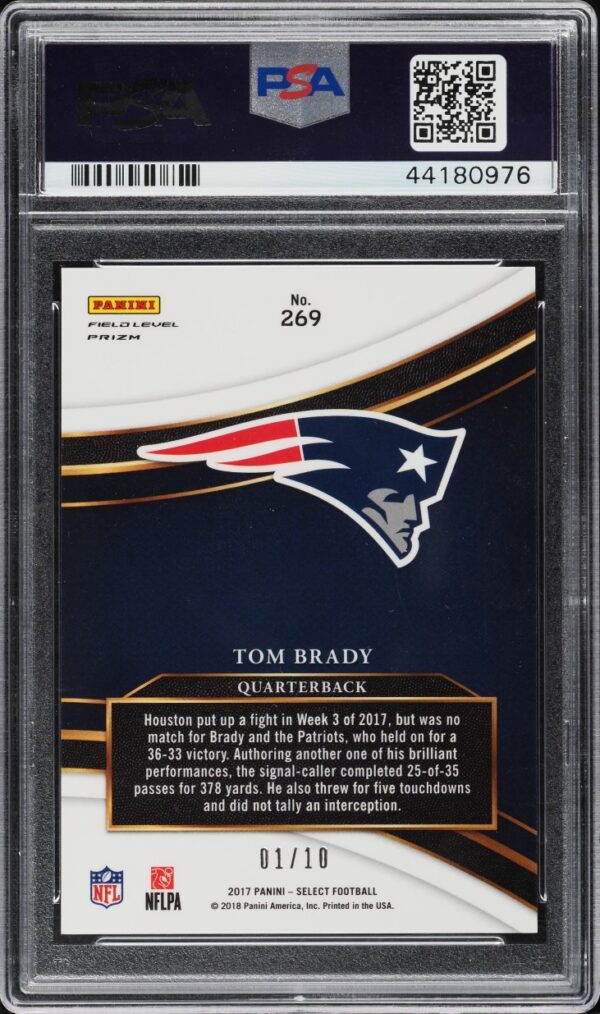2017 SELECT FIELD LEVEL GOLD PRIZM TOM BRADY /10 #269 PSA 10 GEM MINT - Image 2