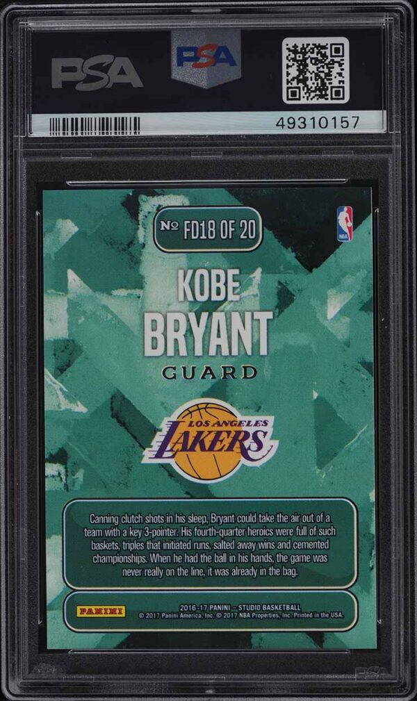 2016-17 PANINI STUDIO FROM DOWNTOWN KOBE BRYANT #FD18 PSA 10 GEM MINT - Image 2