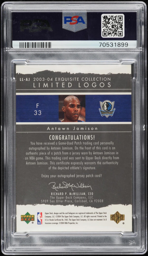 2003-04 EXQUISITE COLLECTION LIMITED LOGOS ANTAWN JAMISON PATCH AUTO /75 PSA 8.5 - Image 2