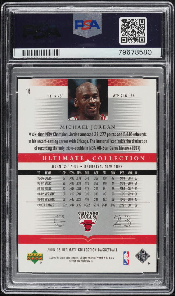 2005 ULTIMATE COLLECTION RED MICHAEL JORDAN /50 #16 PSA 10 GEM MINT - Image 2