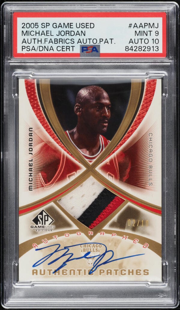 2005 SP GAME USED AUTHENTIC FABRICS AUTOGRAPH PATCHES MICHAEL JORDAN #AAPMJ /10 PSA 9 DNA 10