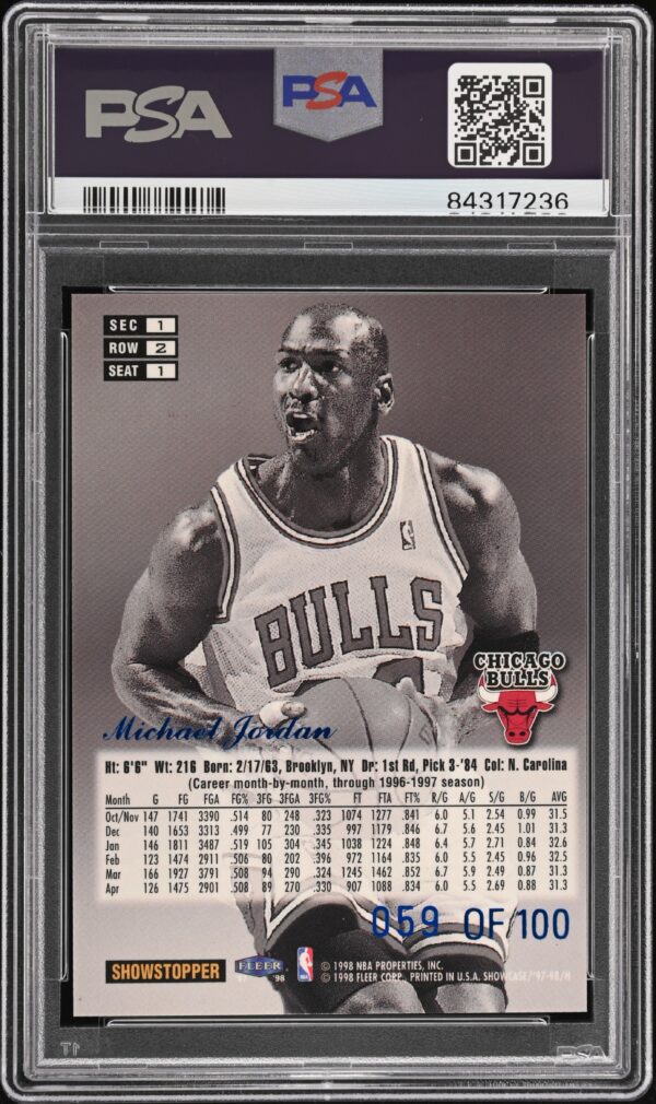 1997-98 Flair Showcase Legacy Collection Row 2 Michael Jordan #1 /100 PSA Mint - Image 2