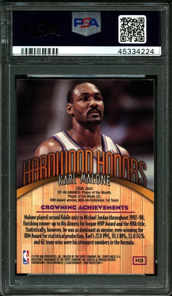 1998-99 FINEST HARDWOOD HONORS KARL MALONE #H3 PSA 10 Gem Mint - Image 2