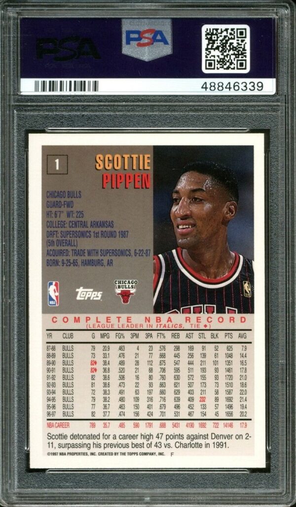 1997-98 TOPPS MINTED IN SPRINGFIELD #1 SCOTTIE PIPPEN PSA 10 GEM MINT - Image 2