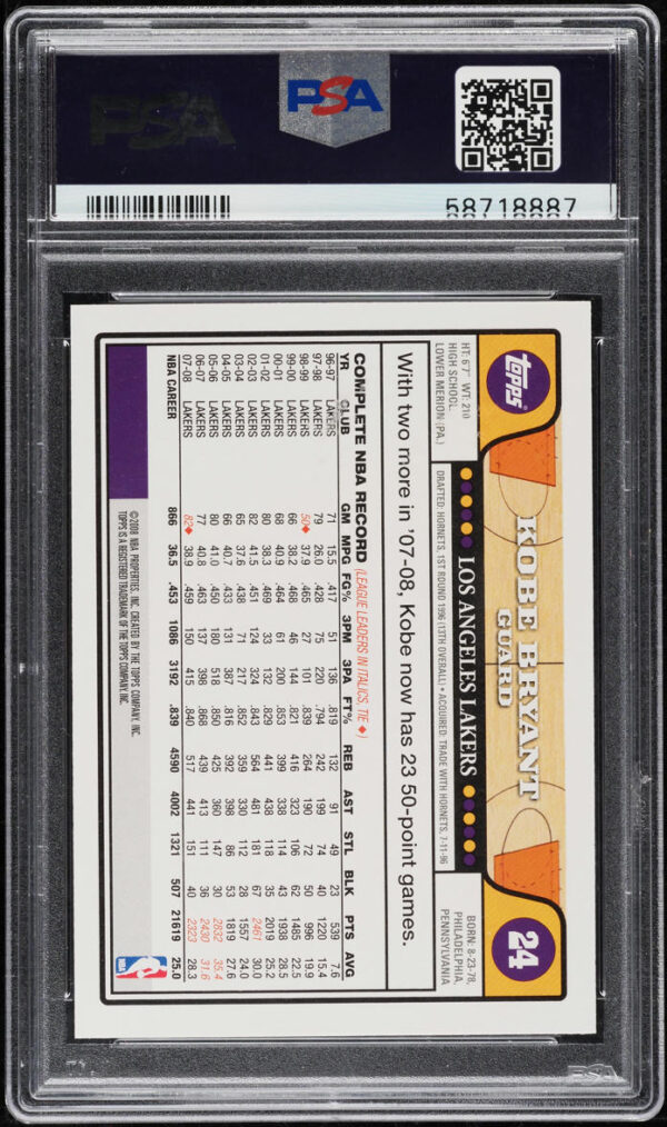 2008-09 TOPPS BASKETBALL KOBE BRYANT W/ LEBRON JAMES #24 PSA 10 GEM MINT - Image 2