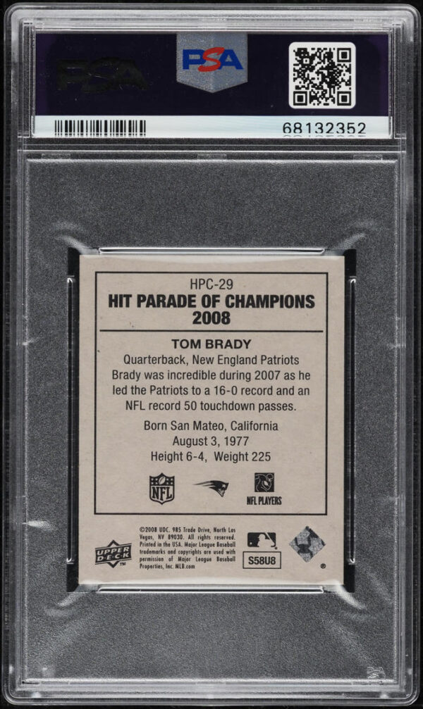 2008 UPPER DECK GOUDEY HIT PARADE OF CHAMPIONS TOM BRADY #HPC-29 PSA 10 GEM MINT - Image 2