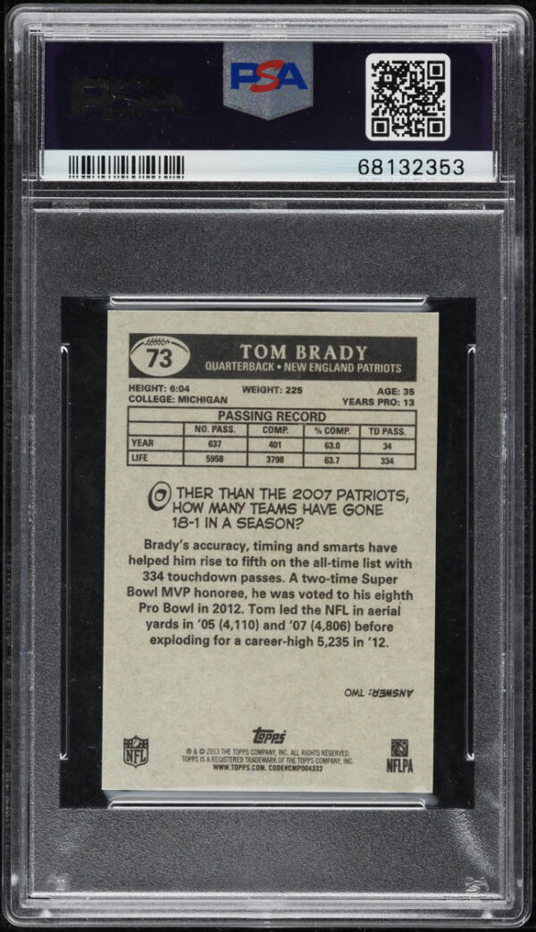 2013 TOPPS '59 MINI TOM BRADY #73 PSA 10 GEM MINT - Image 2