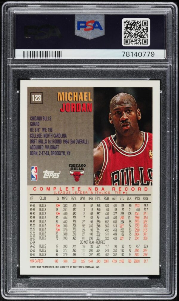 1997 TOPPS MINTED IN SPRINGFIELD MICHAEL JORDAN #123 PSA 10 GEM MINT - Image 2