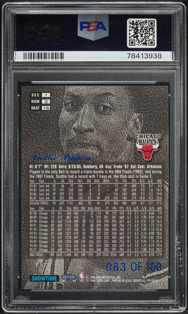1997-98 FLAIR SHOWCASE LEGACY COLLECTION ROW 3 SCOTTIE PIPPEN /100 #16 PSA 8 - Image 2