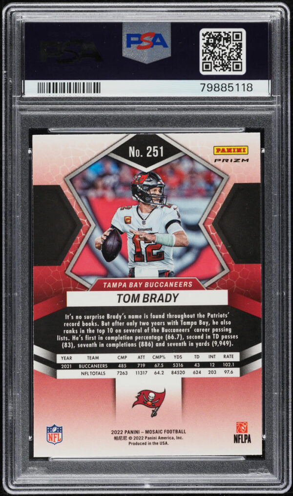 2022 PANINI MOSAIC RED SPARKLE TOM BRADY #251 PSA 10 GEM MINT - Image 2