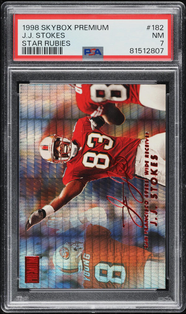 1998 SKYBOX PREMIUM STAR RUBIES J.J. STOKES #182 PSA 7 NRMT