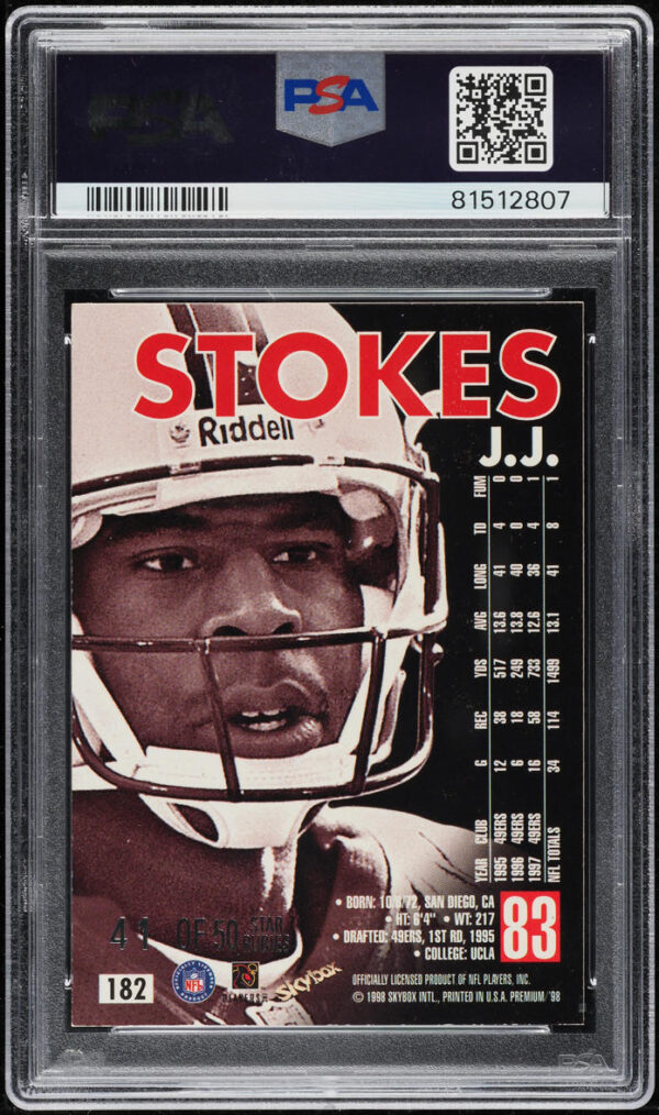 1998 SKYBOX PREMIUM STAR RUBIES J.J. STOKES #182 PSA 7 NRMT - Image 2