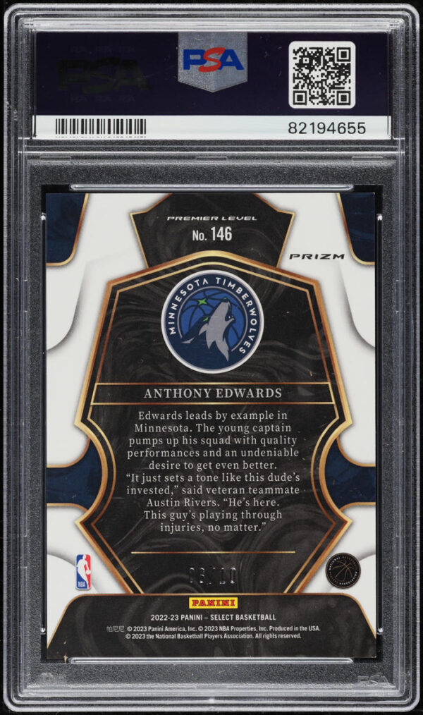2022-23 PANINI SELECT GOLD DISCO ANTHONY EDWARDS #146 PSA 10 GEM MINT - Image 2