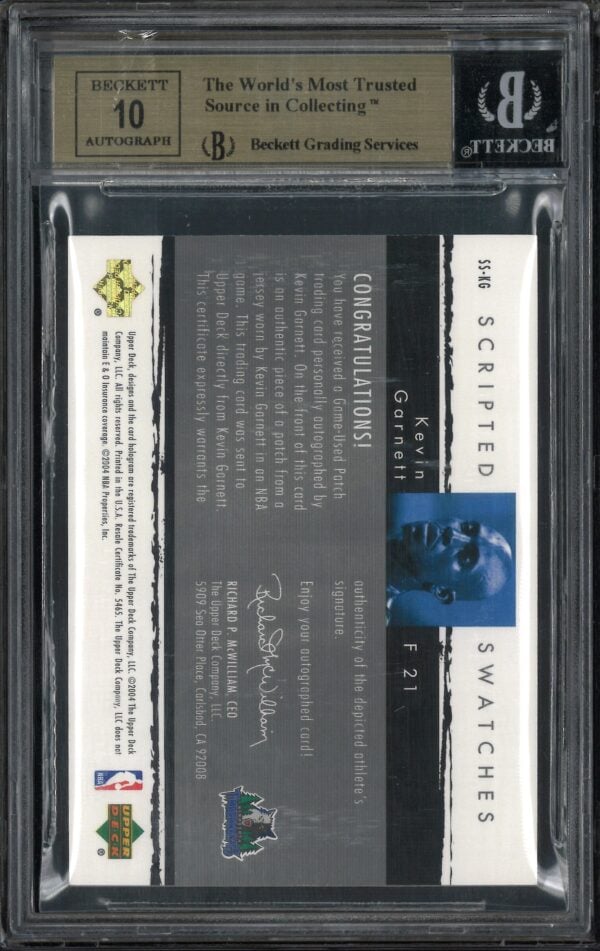 2003-04 EXQUISITE COLLECTION SCRIPTED SWATCHES KEVIN GARNETT PATCH AUTO /25 #SS-KG BGS 9.5 AUTO 10 - Image 2