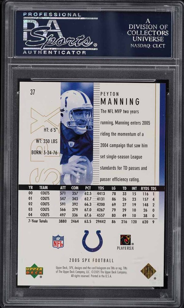 2005 SPX SPECTRUM PEYTON MANNING /25 #37 PSA 10 GEM MINT - Image 2