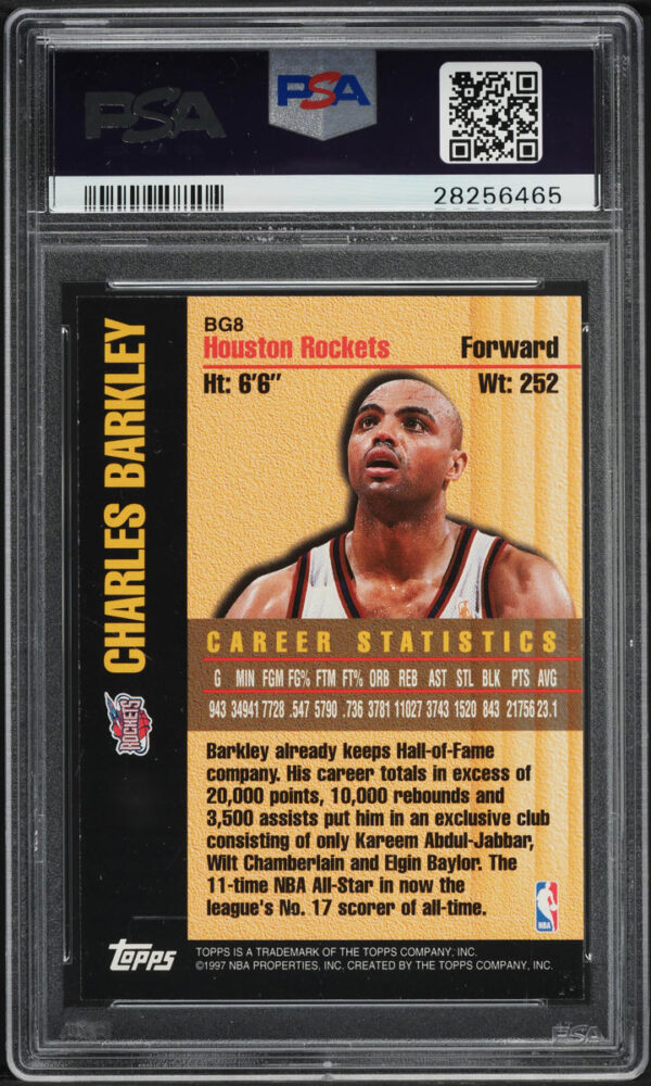 1997-98 TOPPS BOUND FOR GLORY CHARLES BARKLEY #BG8 PSA 10 GEM MINT - Image 2