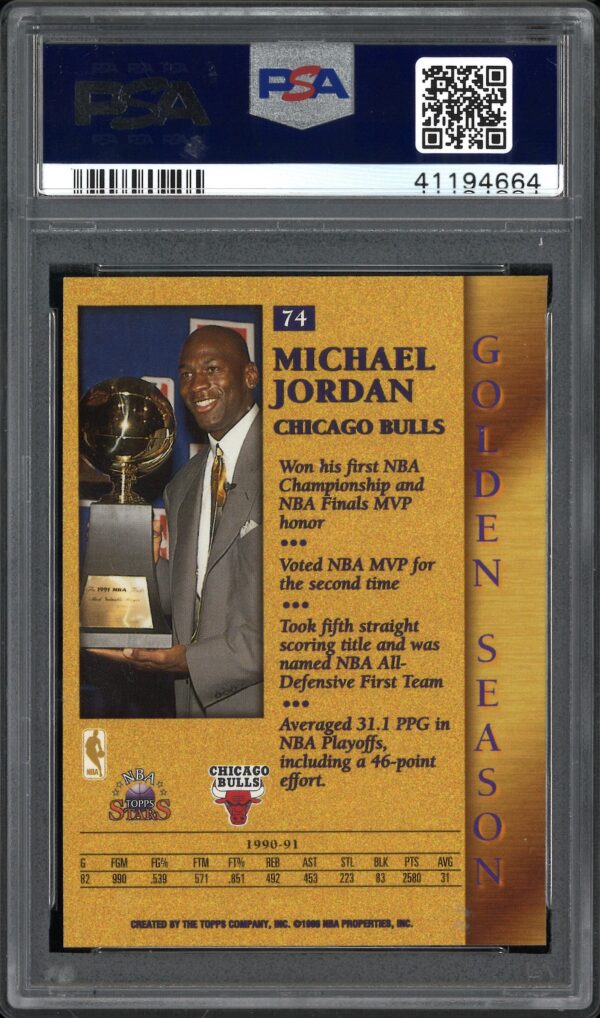 1996-97 Topps NBA Stars Michael Jordan #74 PSA 10 Gem Mint - Image 2