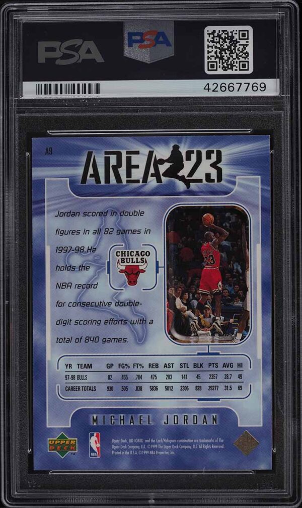 1998-99 UPPER DECK IONIX AREA 23 MICHAEL JORDAN #A9 PSA 10 GEM MINT - Image 2