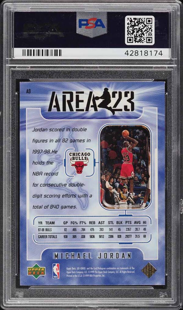 1998-99 UPPER DECK IONIX AREA 23 MICHAEL JORDAN #A9 PSA 10 GEM MINT - Image 2